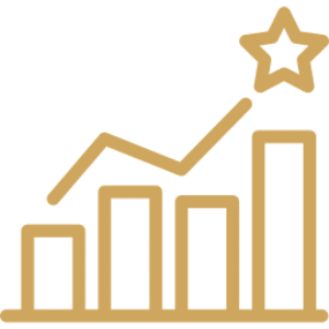 Rising bar chart with star icon.