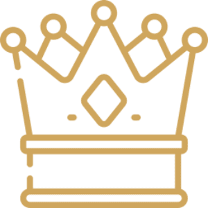 Golden crown outline on black background.