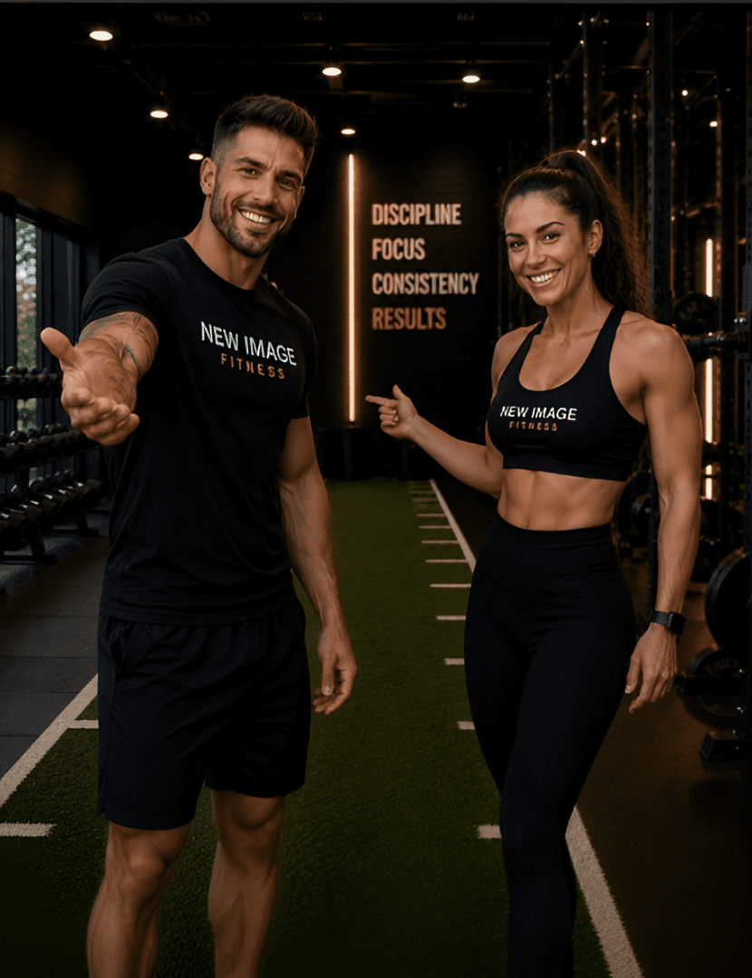 Fitness trainers in a gym, smiling.