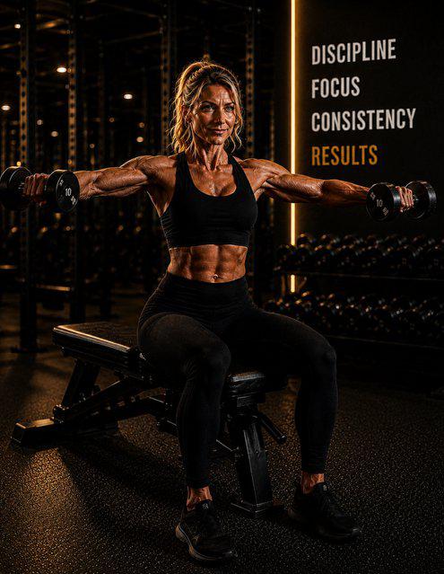 Woman lifting weights in a gym.