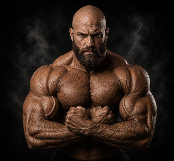 Muscular man posing with crossed arms.